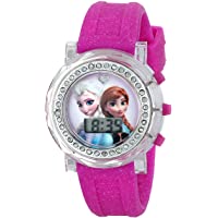 Disney Kids' FZN3580 Frozen Anna and Elsa Flashing-Dial Watch with Glitter Pink Rubber Band