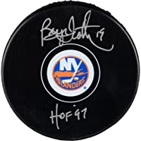 Bryan Trottier New York Islanders Autographed Hockey Puck with"HOF 97" Inscription - Autographed NHL Pucks