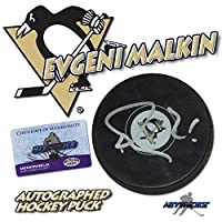 EVGENI MALKIN Signed PITTSBURGH PENGUINS Hockey Puck - w/COA 2009 CUP - Autographed NHL Pucks