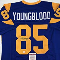 Autographed/Signed Jack Youngblood Los Angeles LA Blue Football Jersey JSA COA