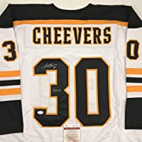 Autographed/Signed Gerry Cheevers"HOF 85" Boston White Hockey Jersey JSA COA