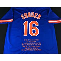 Dwight Gooden Signed Autographed Blue Stat Baseball Jersey with JSA COA - New York Mets Pitcher - Size XL