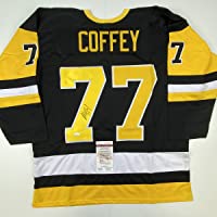 Autographed/Signed Paul Coffey Pittsburgh Black Hockey Jersey JSA COA
