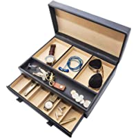 Stock Your Home Watch Box with Valet Drawer for Dresser - Mens Jewelry Box with Multiple Compartments - Jewelry Case…
