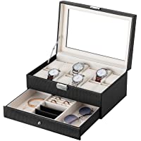 Oyydecor Watch Box 12 Slots Watch Organizer Jewelry Display Case Organizer with Jewelry Drawer for Storage and Display…