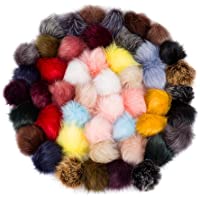 48pcs 3.9 Inch DIY Faux Fox Fur Fluffy Pompom Ball- Faux Fox Fur Pompoms with Elastic Loop Removable Knitting Hat…