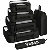 Veken 6 Set Packing Cubes, Travel Luggage Organizers with Laundry Bag & Shoe Bag (Black)