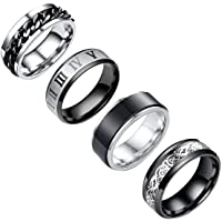 yfstyle 4PCS Plain Band Rings for Men Stainless Steel Rings for Men Wedding Ring Cool Spinner Rings for Men Black…
