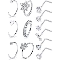 Ftovosyo 20G Surgical Steel Nose Rings Hoop for Women Men Paved CZ Flower Nose Piercing Jewelry L Shaped Nose Ring Stud…