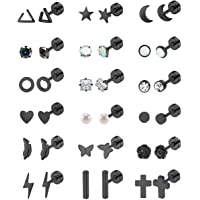 18 Pairs Stainless Steel Stud Earrings Set for Women Men Star Moon flower Heart Leaf Opal 20G Cartilage Earrings…