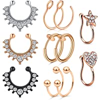 JFORYOU Fake Nose Rings Stainless Steel Inlaid CZ Faux Piercing Jewelry Fake Nose Ring Spring Clip on Circle Hoop No…
