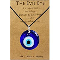 Evil Eye Necklace,Blue Turkish Glass Leather Rope Evil Eye Necklace for Women Men Lucky Protection Necklace Jewelry