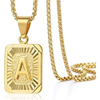 Trendsmax Initial A-Z Letter Pendant Necklace Mens Womens Capital Letter Yellow Gold Plated Stainless Steel Box Chain…