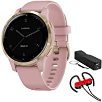 Garmin 010-02172-31 Vivoactive 4S Smartwatch, Dust Rose/Gold Bundle with Deco Gear Magnetic Wireless Sport Earbuds, Red…