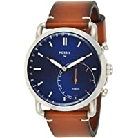 Fossil Men Commuter Stainless Steel and Leather Hybrid Smartwatch, Color: Silver-Tone, Brown (Model: FTW1151)