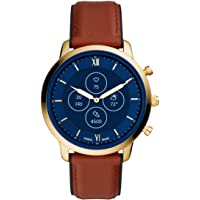 Fossil Men's 45mm Neutra Stainless Steel and Leather Hybrid HR Smart Watch, Color: Gold, Luggage Brown (Model: FTW7025)