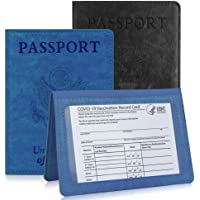 Passport and Vaccine Card Holder Combo -2 Pack Leather PU Passport Holder with Vaccine Card Slot, Passport Cover for Men…