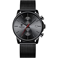 GOLDEN HOUR Mens Watch Fashion Sleek Minimalist Quartz Analog Mesh Stainless Steel Waterproof Chronograph Watches for…