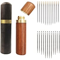 2 PCS Wooden Needle Case with 24 Pieces Self Threading Needles Portable Needle Holder for Sewing/Embroidery/Beading
