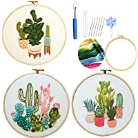 Embroidery Starter Kits for Adults Beginners with Stamped Pattern, Embroidery Floss + Needles + Hoop, Cactus Series, 3…