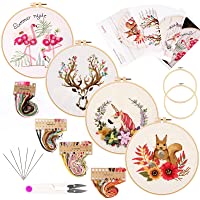Embroidery Starters Kit with Pattern for Beginners, 4 Pack Cross Stitch Kits, 2 Wooden Embroidery Hoops,Scissors,Needles…