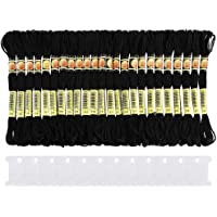 Pllieay 24 Skeins Black Embroidery Threads Cotton Embroidery Floss Friendship Bracelets Floss with 12 Pieces Floss…