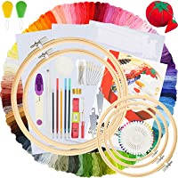 Similane Embroidery Kit 215 Pcs,100 Colors Threads,5 Pcs Embroidery Hoops,3 Pcs Aida Cloth,40 Sewing Pins,Cross Stitch…
