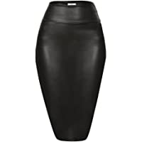 Faux Leather Pencil Skirt Below Knee Length Skirt Midi Bodycon Skirt Womens
