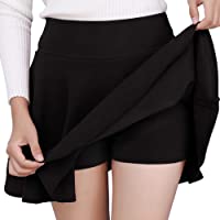 DJT FASHION Women's Casual Mini Flared Plain Pleated Skater Skirt with Shorts