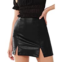 MANGOPOP Women's Basic High Waist Faux Leather Bodycon Mini Pencil Skirt