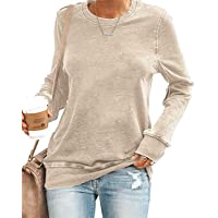 SENSERISE Womens Casual Crewneck Sweatshirt Short/Long Sleeve Solid Color Shirt Soft Lightweight Loose Tops