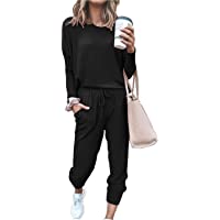 PRETTYGARDEN Women’s Solid Color Two Piece Outfit Long Sleeve Crewneck Pullover Tops And Long Pants Sweatsuits…