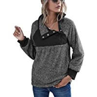 Romanstii Women Fleece Pullover Sweatshirt Oblique Button Neck Long Sleeve Warm Casual Coat Outwear(S-XXL)
