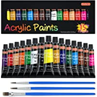 Acrylic Paint Set, Shuttle Art 15 x 12ml Tubes Artist Quality Non Toxic Rich Pigments Colors Perfect for Kids Adults…