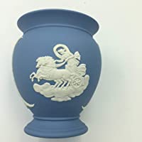 Wedgwood White Relief Neoclassical Aurora Blue Jasperware 3.5-Inch Barrel Vase/Blue Jasper Vase