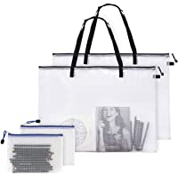Apipi 4 Pcs Art Portfolio Bags-2pcs Waterproof Art Supply Storage Bag with Zipper and Handle Mesh PVC Organizer Pocket…