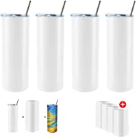 4 Pack Sublimation Tumblers 20 oz Skinny,Stainless Steel Double Wall Insulated Straight Sublimation Tumbler Cups Blank…