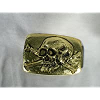 Tomb Raider Skull & Crossbones Belt Buckle, Metal, Gold, Brand New