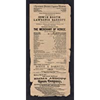 Edwin Booth"THE MERCHANT OF VENICE" Lawrence Barrett/Chestnut Street Opera House 1889 Philadelphia Broadside