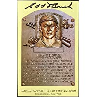 Edd Roush Signed Gold HOF Plaque Postcard Yellow Cincinnati Reds Autograph JSA - MLB Cut Signatures