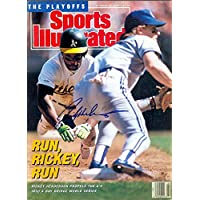 Rickey Henderson autographed Magazine Sports Illustrated (Oakland Athletics Hall of Famer) No Shipping Label Sticker…