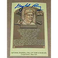 GAYLORD PERRY SIGNED MLB HALL OF FAME PLAQUE POSTCARD FAMOUS FOR SPIT BALL PITCH