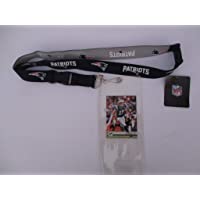 NEW ENGLAND PATRIOTS TWO TONE BLUE & GREY LANYARD WITH TICKET HOLDER AND COLLECTIBLE PLAYER CARD
