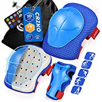 CRZKO Kids/Teenagers Protective Gear, Knee Pads and Elbow Pads 6 in 1 Set with Wrist Guard and Adjustable Strap for…