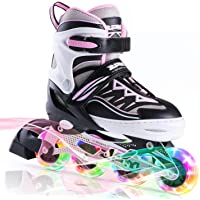 2PM SPORTS Cytia Pink Girls Adjustable Illuminating Inline Skates with Light up Wheels, Fun Flashing Beginner Roller…