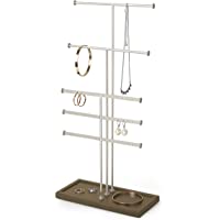Umbra Trigem Tiered Tabletop Jewelry Organizer Freestanding Hanging Necklace, Earring and Bracelet Display, 5, Barnwood…