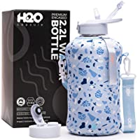 H2O Capsule 2.2L Half Gallon Water Bottle with Storage Sleeve and Covered Straw Lid – BPA Free Large Reusable Drink…