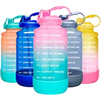 Elvira Large 1 Gallon/128 oz Motivational Time Marker Water Bottle with Straw & Protective Silicone Boot, BPA Free Anti…