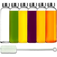 Brieftons Glass Water Bottles With Caps: Clear, 6 Pack, 18 Oz, Leakproof Lids, Premium Soda Lime, Best As Reusable…