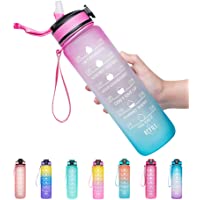 Giotto 32oz Leakproof BPA Free Drinking Water Bottle with Time Marker & Straw to Ensure You Drink Enough Water…
